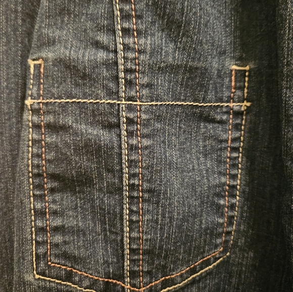 EXPRESS Denim Jacket / Cropped / Ruched Back / Zipper Sleeves - Picture 6 of 8